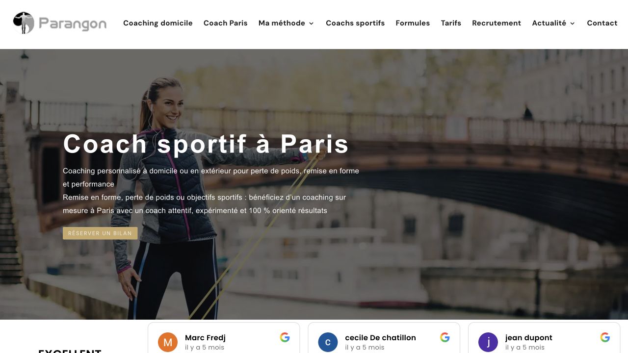 Capture du site de Coach Parangon